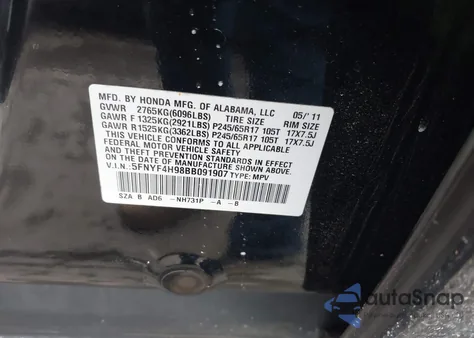 2011 Honda Pilot Touring z USA, uszkodzony, nr VIN 5FNYF4H98BB091907